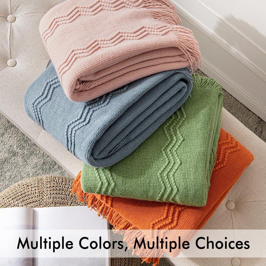 imageMIULEE Tan Taupe Knitted Throw Blanket for Couch Boho Textured Cozy Woven Blanket with Tassels for Sofa Chair Bed Living Room Farmhouse Home Decor Acrylic Wave Pattern 50quotx60quotPink