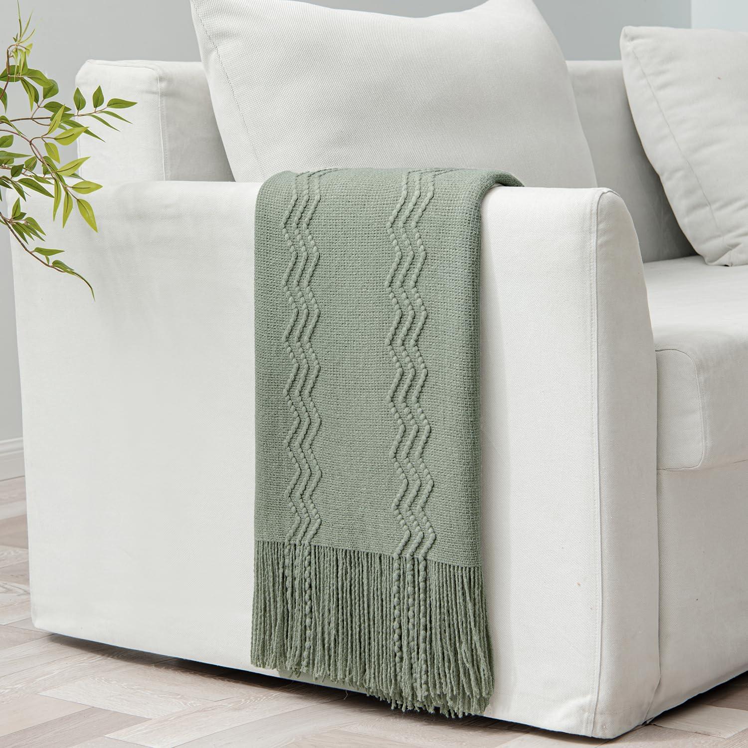 imageMIULEE Tan Taupe Knitted Throw Blanket for Couch Boho Textured Cozy Woven Blanket with Tassels for Sofa Chair Bed Living Room Farmhouse Home Decor Acrylic Wave Pattern 50quotx60quotSage