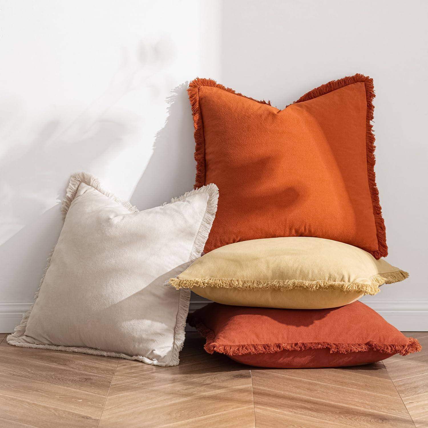 imageMIULEE Throw Pillow Covers Fall Boho Farmhouse 26x26 Set of 2 Decorative Orange Eruo Sham Couch with Fringe Chic Cotton Pillowcases Home Decor Accents for Cushion Soft Bed Living RoomOrange