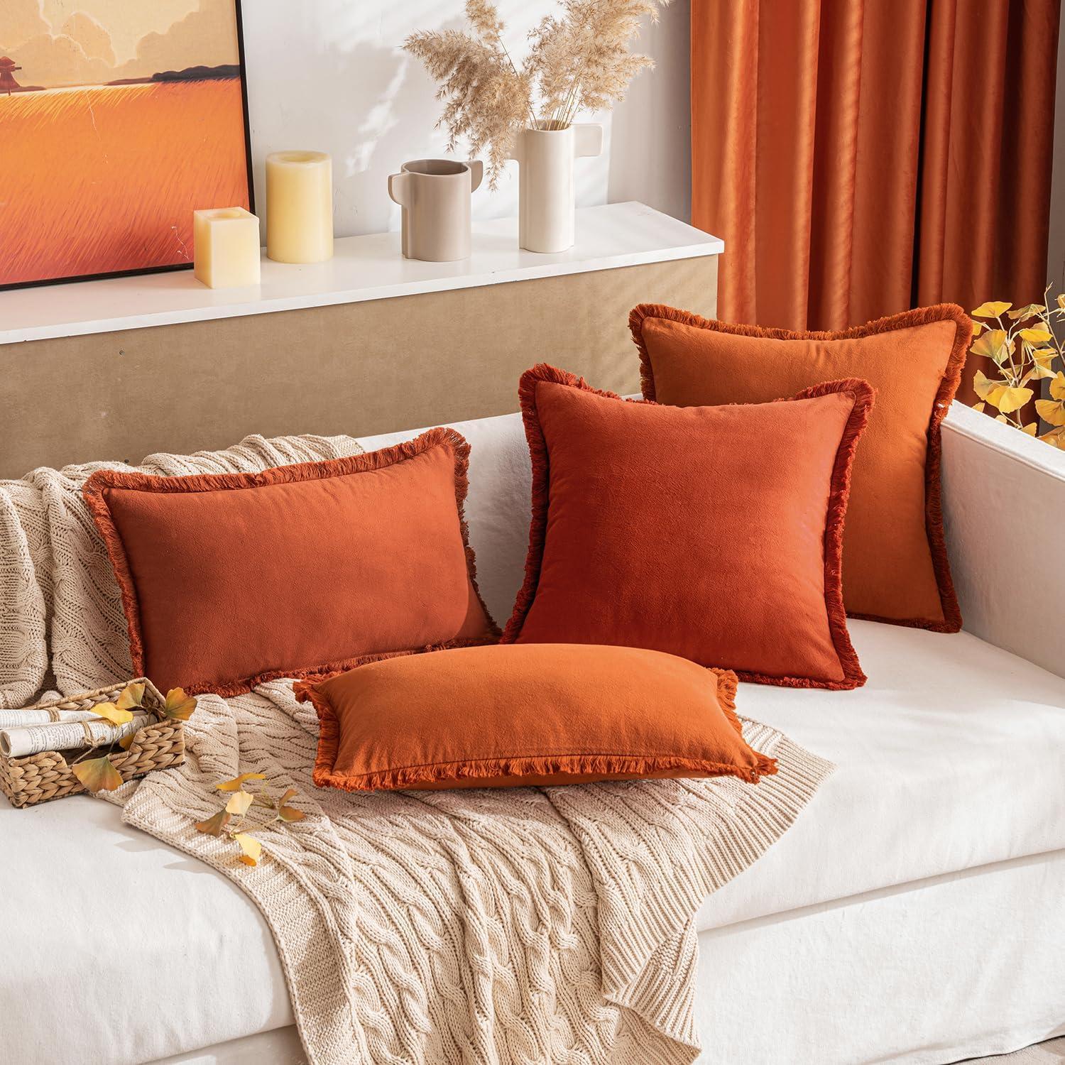 imageMIULEE Throw Pillow Covers Fall Boho Farmhouse 26x26 Set of 2 Decorative Orange Eruo Sham Couch with Fringe Chic Cotton Pillowcases Home Decor Accents for Cushion Soft Bed Living RoomRust