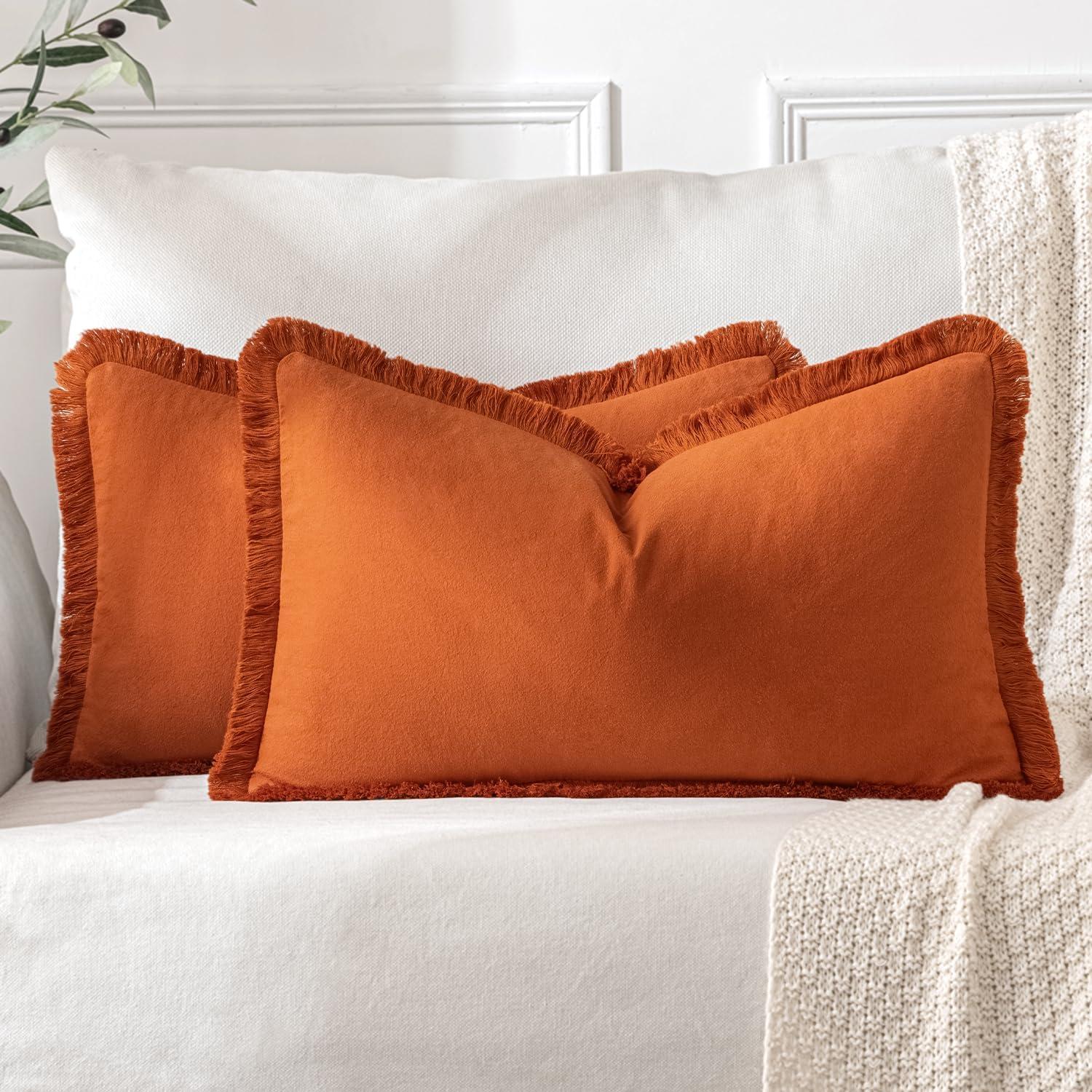 imageMIULEE Throw Pillow Covers Fall Boho Farmhouse 26x26 Set of 2 Decorative Orange Eruo Sham Couch with Fringe Chic Cotton Pillowcases Home Decor Accents for Cushion Soft Bed Living RoomOrange