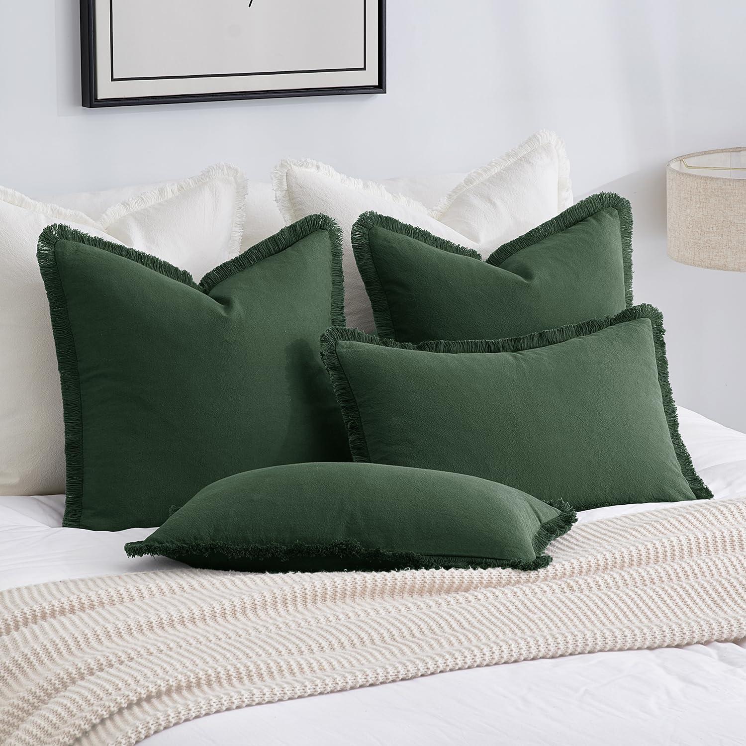 imageMIULEE Throw Pillow Covers Fall Boho Farmhouse 26x26 Set of 2 Decorative Orange Eruo Sham Couch with Fringe Chic Cotton Pillowcases Home Decor Accents for Cushion Soft Bed Living RoomDark Green