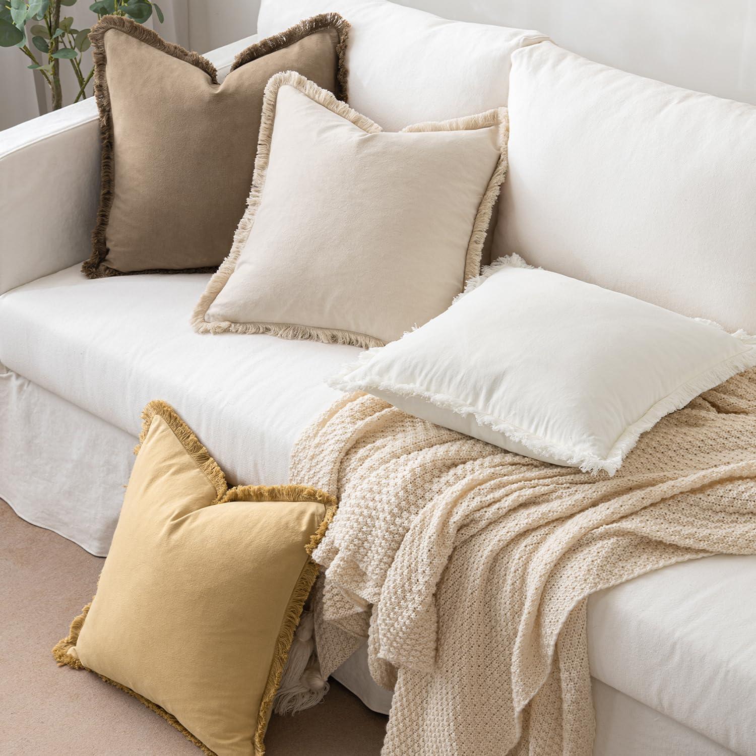 imageMIULEE Throw Pillow Covers Fall Boho Farmhouse 26x26 Set of 2 Decorative Orange Eruo Sham Couch with Fringe Chic Cotton Pillowcases Home Decor Accents for Cushion Soft Bed Living RoomBeige