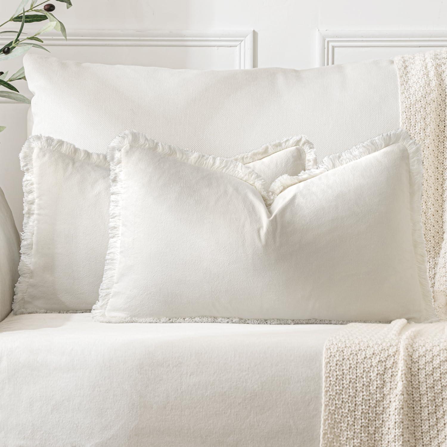 imageMIULEE Throw Pillow Covers Fall Boho Farmhouse 26x26 Set of 2 Decorative Orange Eruo Sham Couch with Fringe Chic Cotton Pillowcases Home Decor Accents for Cushion Soft Bed Living RoomCream White