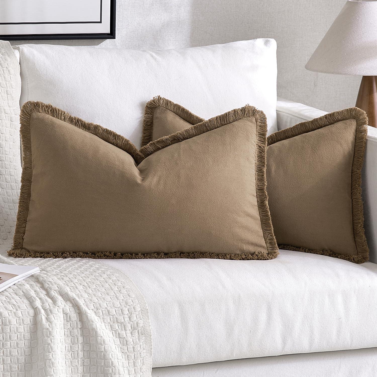 imageMIULEE Throw Pillow Covers Fall Boho Farmhouse 26x26 Set of 2 Decorative Orange Eruo Sham Couch with Fringe Chic Cotton Pillowcases Home Decor Accents for Cushion Soft Bed Living RoomBrown