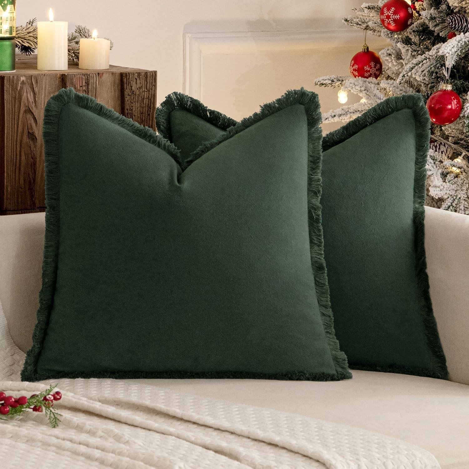 imageMIULEE Throw Pillow Covers Fall Boho Farmhouse 26x26 Set of 2 Decorative Orange Eruo Sham Couch with Fringe Chic Cotton Pillowcases Home Decor Accents for Cushion Soft Bed Living RoomDark Green
