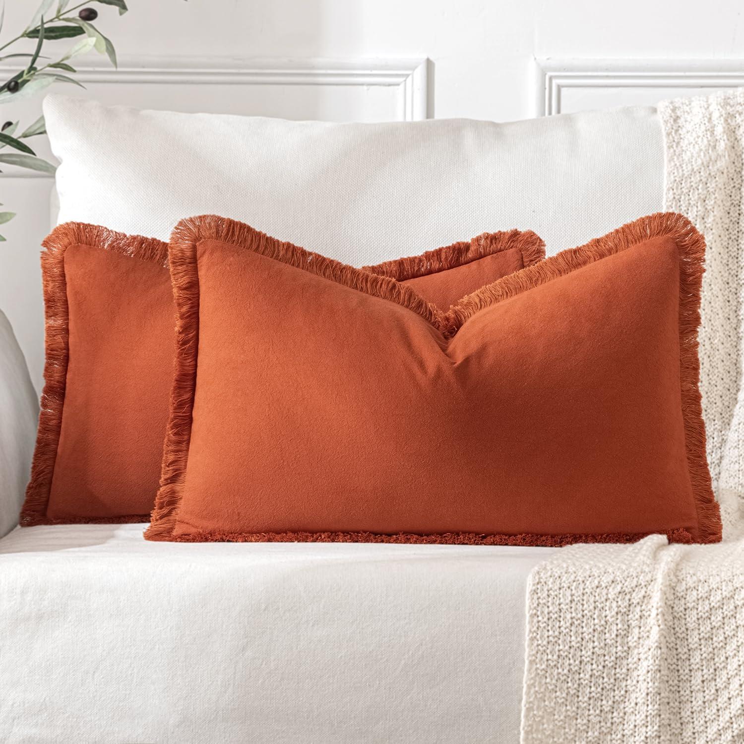 imageMIULEE Throw Pillow Covers Fall Boho Farmhouse 26x26 Set of 2 Decorative Orange Eruo Sham Couch with Fringe Chic Cotton Pillowcases Home Decor Accents for Cushion Soft Bed Living RoomRust