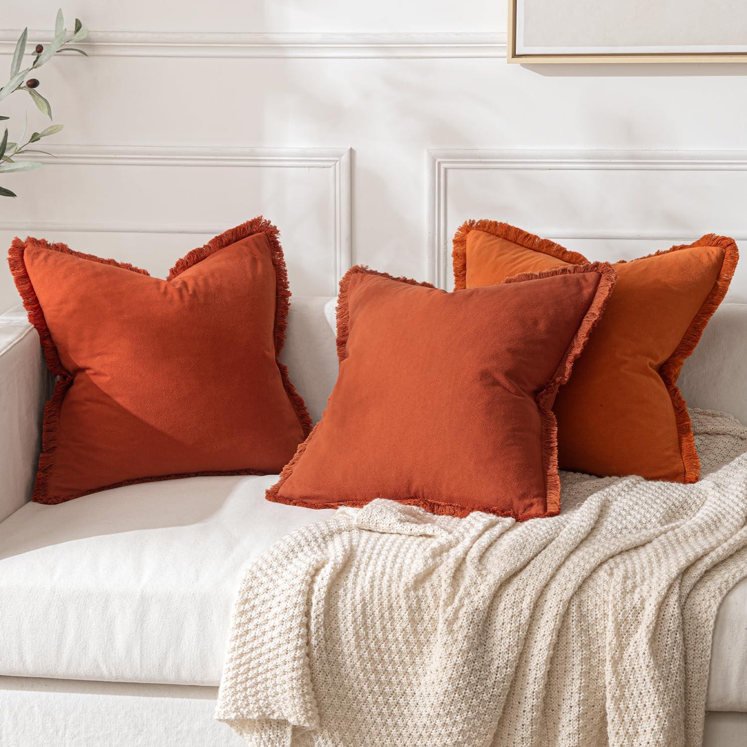 imageMIULEE Throw Pillow Covers Fall Boho Farmhouse 26x26 Set of 2 Decorative Orange Eruo Sham Couch with Fringe Chic Cotton Pillowcases Home Decor Accents for Cushion Soft Bed Living RoomOrange