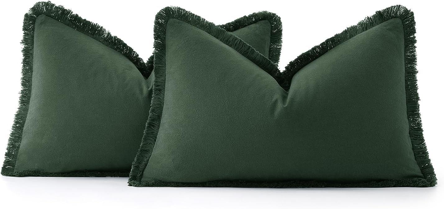 imageMIULEE Throw Pillow Covers Fall Boho Farmhouse 26x26 Set of 2 Decorative Orange Eruo Sham Couch with Fringe Chic Cotton Pillowcases Home Decor Accents for Cushion Soft Bed Living RoomDark Green