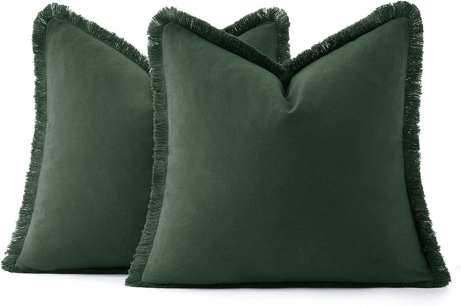 imageMIULEE Throw Pillow Covers Fall Boho Farmhouse 26x26 Set of 2 Decorative Orange Eruo Sham Couch with Fringe Chic Cotton Pillowcases Home Decor Accents for Cushion Soft Bed Living RoomDark Green