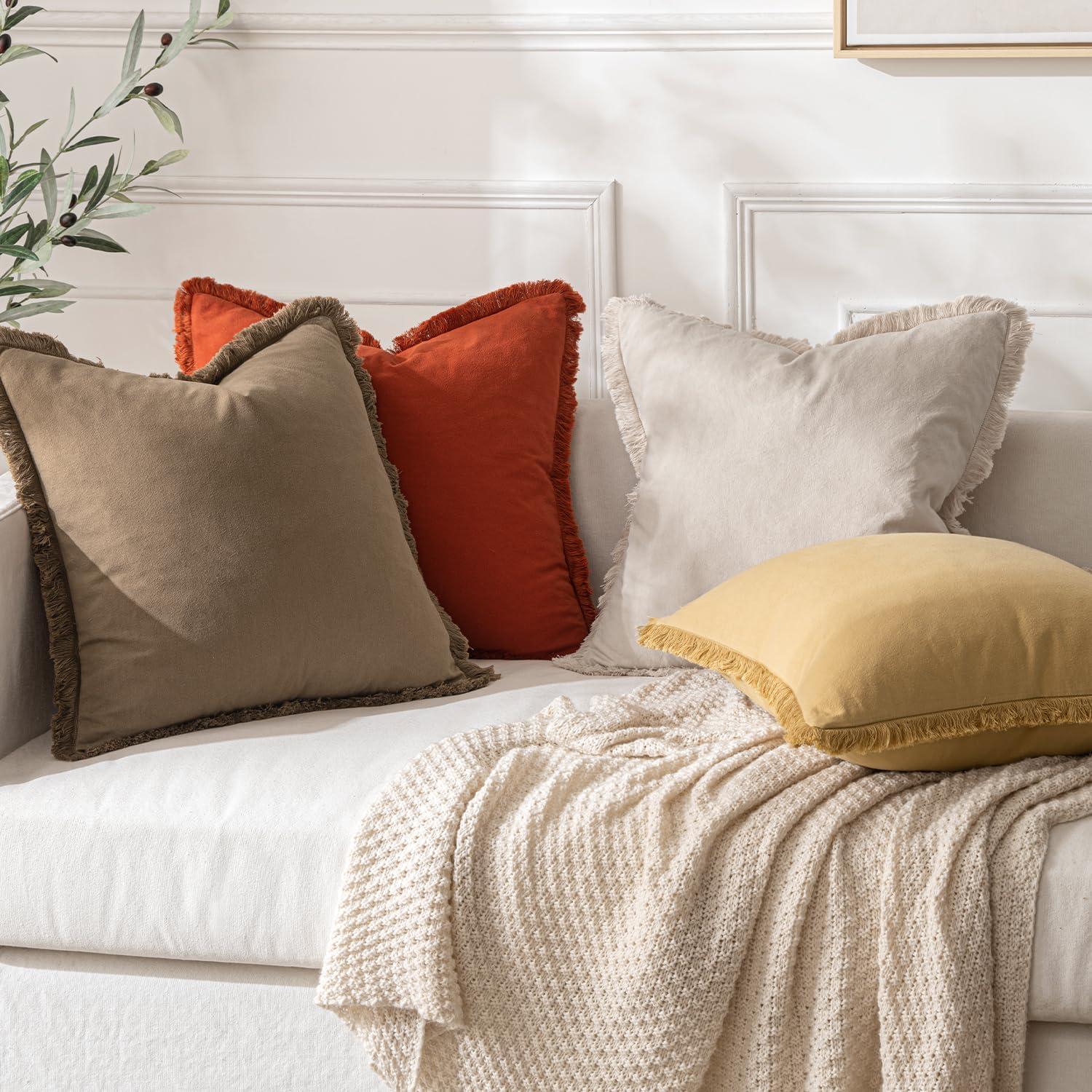 imageMIULEE Throw Pillow Covers Fall Boho Farmhouse 26x26 Set of 2 Decorative Orange Eruo Sham Couch with Fringe Chic Cotton Pillowcases Home Decor Accents for Cushion Soft Bed Living RoomRust