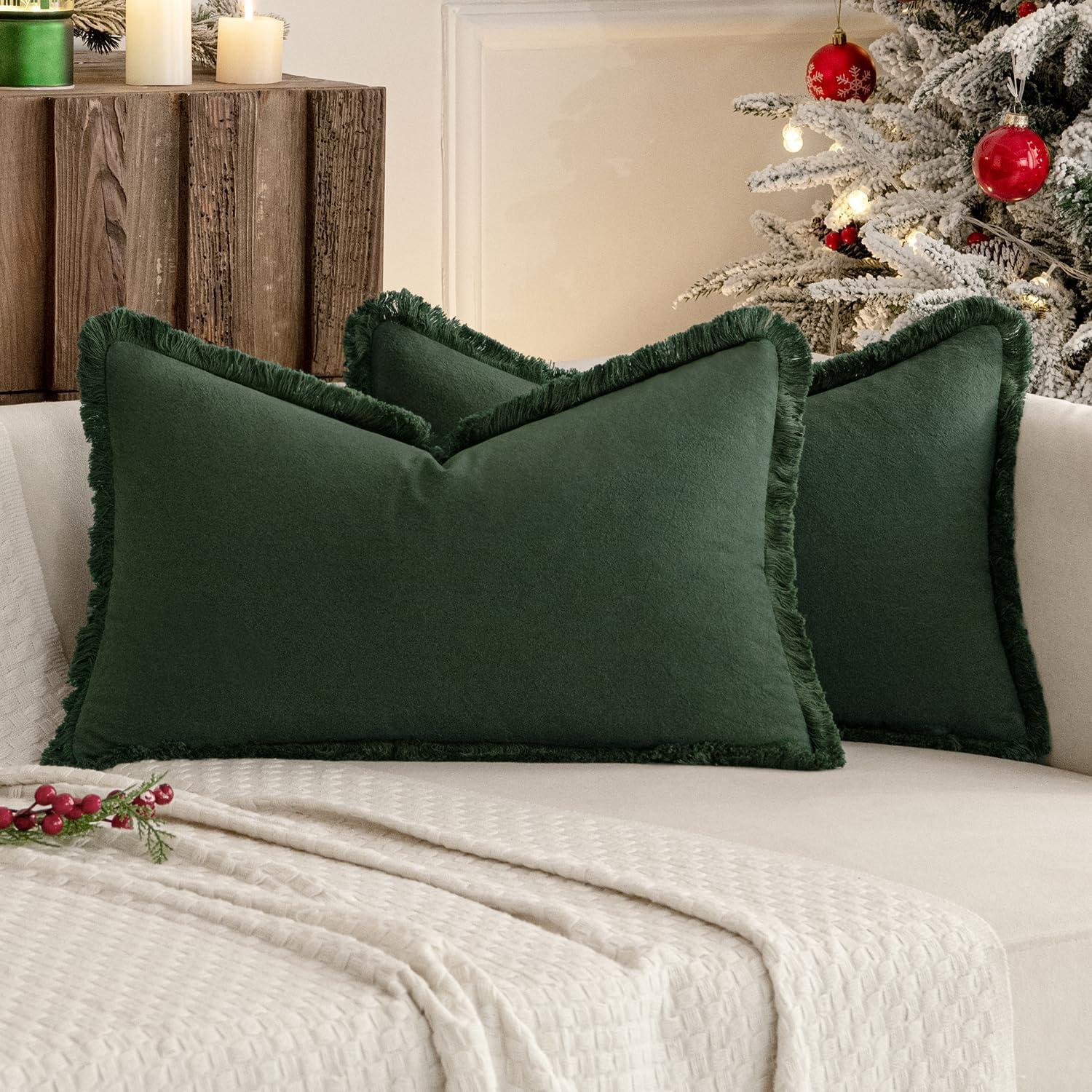 imageMIULEE Throw Pillow Covers Fall Boho Farmhouse 26x26 Set of 2 Decorative Orange Eruo Sham Couch with Fringe Chic Cotton Pillowcases Home Decor Accents for Cushion Soft Bed Living RoomDark Green