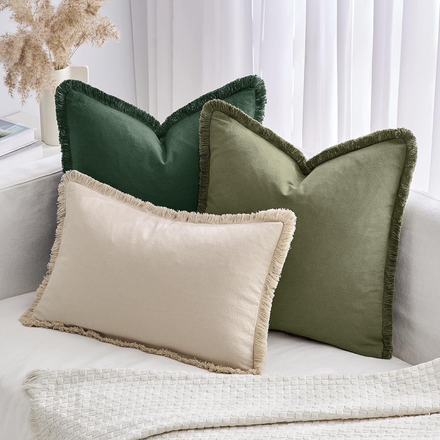 imageMIULEE Throw Pillow Covers Fall Boho Farmhouse 26x26 Set of 2 Decorative Orange Eruo Sham Couch with Fringe Chic Cotton Pillowcases Home Decor Accents for Cushion Soft Bed Living RoomDark Green