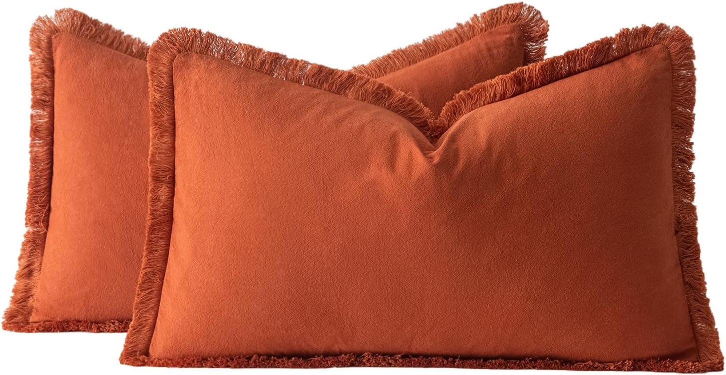 imageMIULEE Throw Pillow Covers Fall Boho Farmhouse 26x26 Set of 2 Decorative Orange Eruo Sham Couch with Fringe Chic Cotton Pillowcases Home Decor Accents for Cushion Soft Bed Living RoomRust