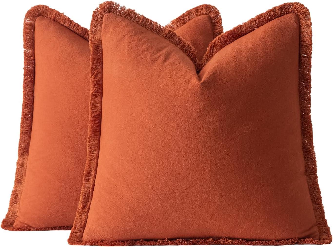 imageMIULEE Throw Pillow Covers Fall Boho Farmhouse 26x26 Set of 2 Decorative Orange Eruo Sham Couch with Fringe Chic Cotton Pillowcases Home Decor Accents for Cushion Soft Bed Living RoomRust