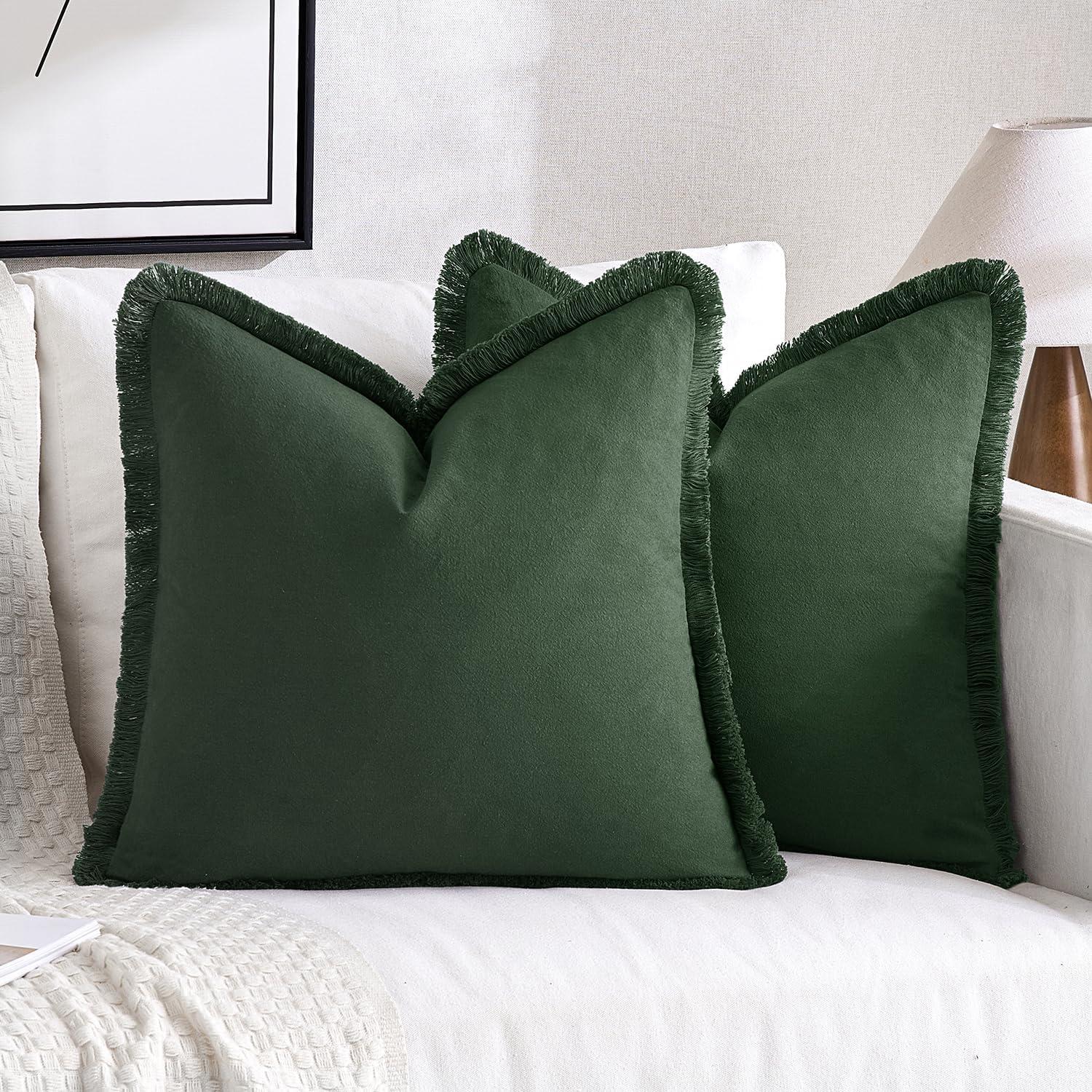 imageMIULEE Throw Pillow Covers Fall Boho Farmhouse 26x26 Set of 2 Decorative Orange Eruo Sham Couch with Fringe Chic Cotton Pillowcases Home Decor Accents for Cushion Soft Bed Living RoomDark Green