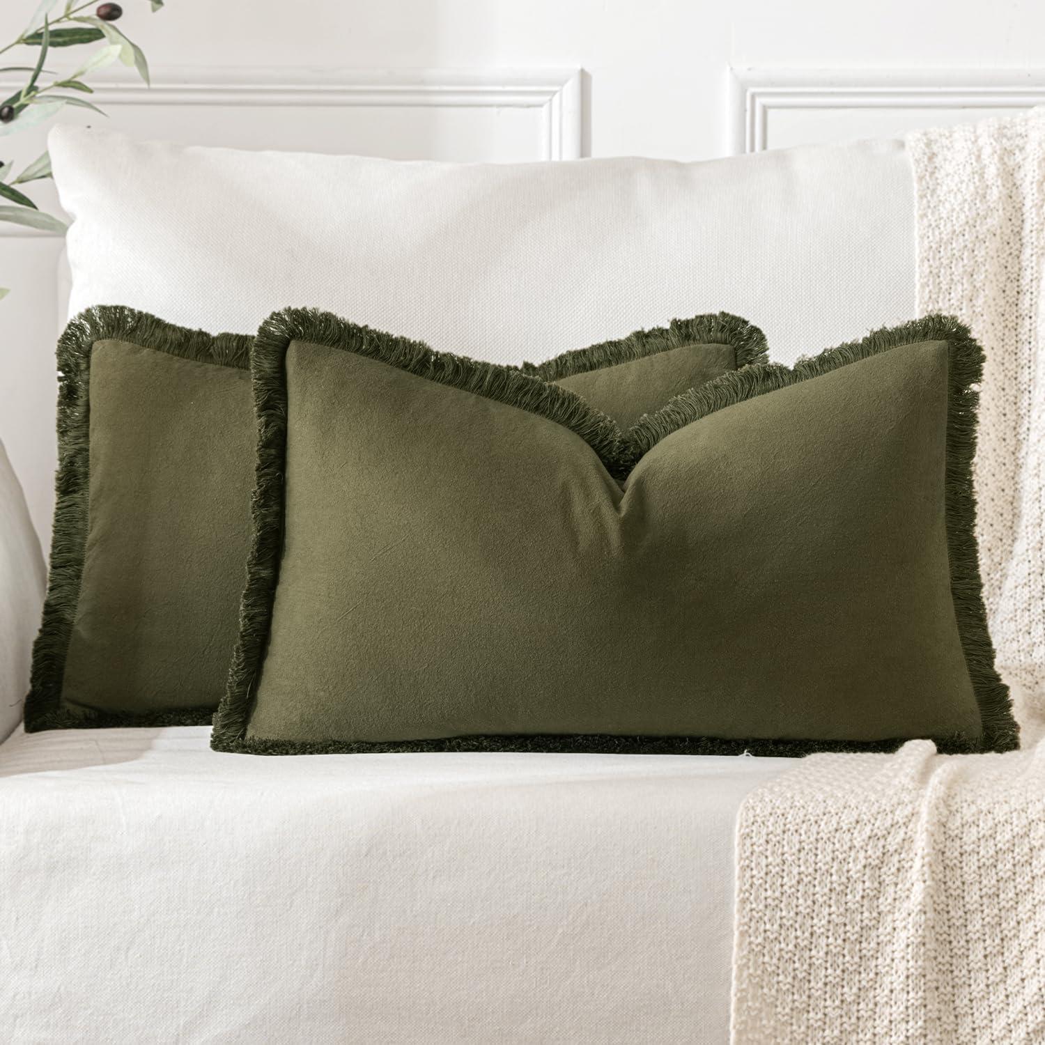 imageMIULEE Throw Pillow Covers Fall Boho Farmhouse 26x26 Set of 2 Decorative Orange Eruo Sham Couch with Fringe Chic Cotton Pillowcases Home Decor Accents for Cushion Soft Bed Living RoomOlive Green