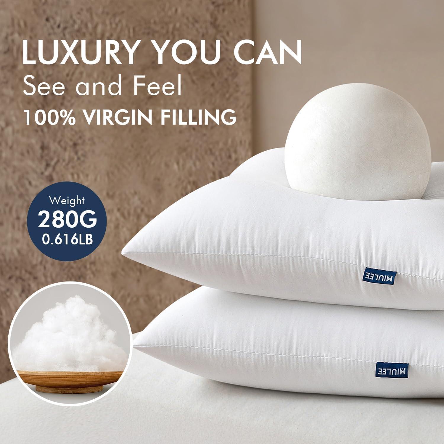 imageMIULEE Throw Pillows Inserts Pack of 2 18x18 Inch 100 Virgin Fiber Filling Bed Couch Pillows2