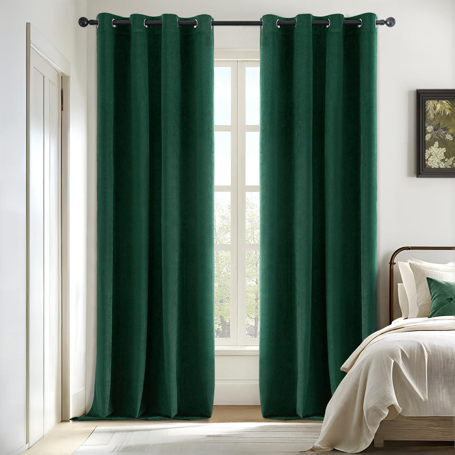 imageMIULEE Upgraded Thermal Insulated 100 Blackout Velvet Curtains for Christmas 84 Inches Long Hunter Green Curtain Drapes for Luxury Bedroom Living Room Darkening Grommet Light Blocking Set of 2Hunter Green