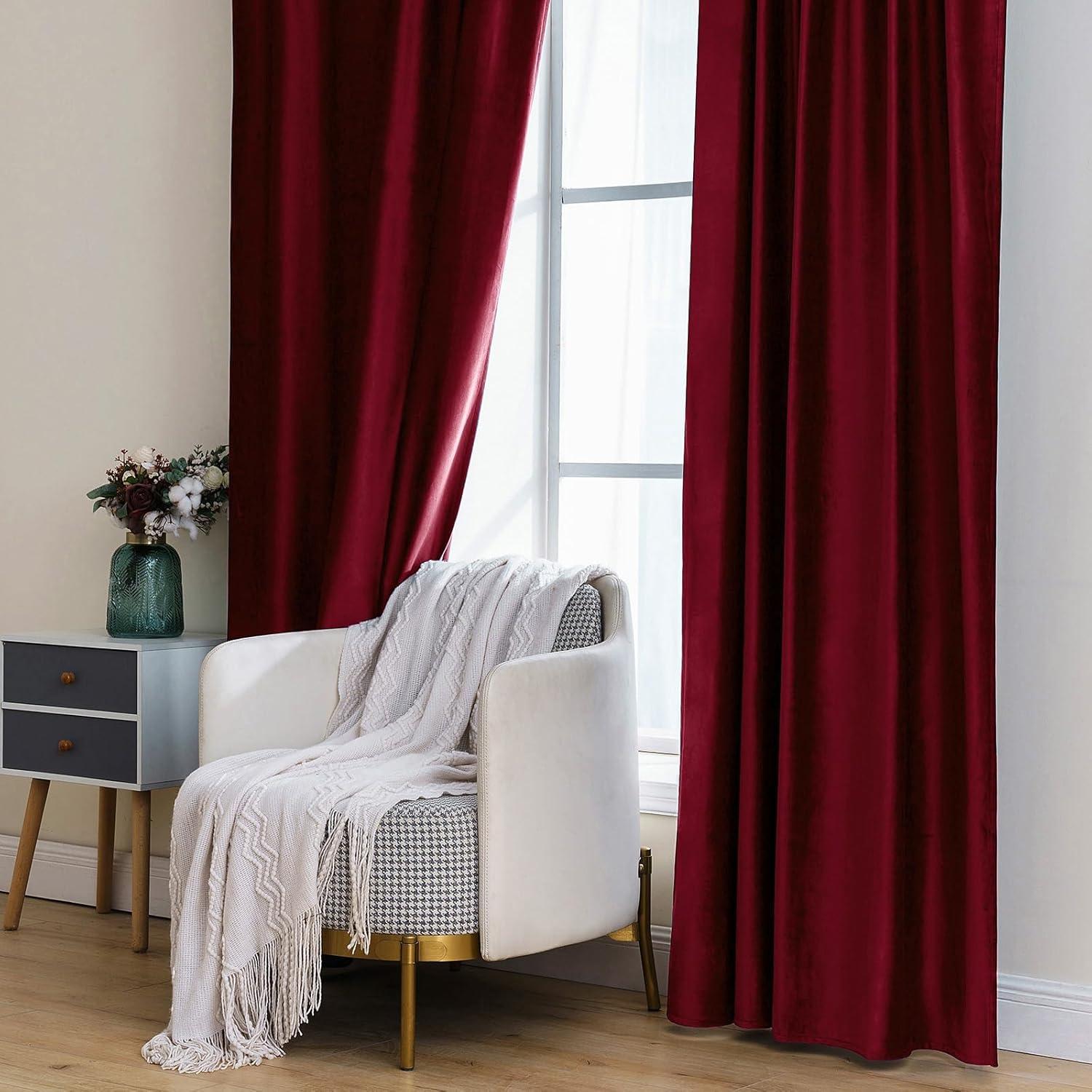 imageMIULEE Velvet Curtains 90 inches 2 Panels Luxury Room Darkening Curtains for Bedroom Living Room Thermal Insulated Super Soft Window Drapes Rod Pocket ampamp Back Tab Olive Green W 52 x L 90 inchBurgundy Red