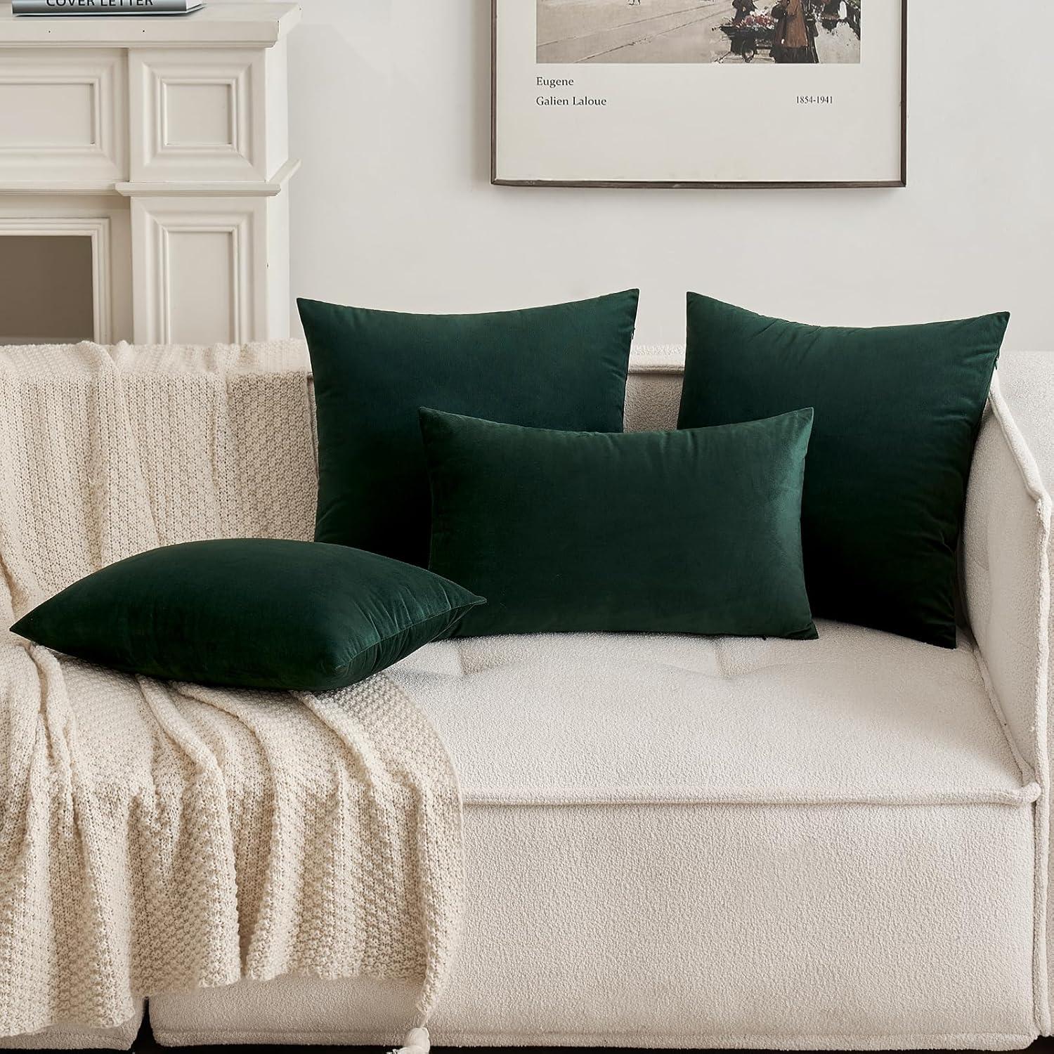 imageMIULEE Velvet Pillow Cover Soft Luxury Decorative Throw Pillow Cover Single Rectangle Cushion Case for Couch Sofa Bedroom Car Decor12x20 Inch Dark BlueArmy Green