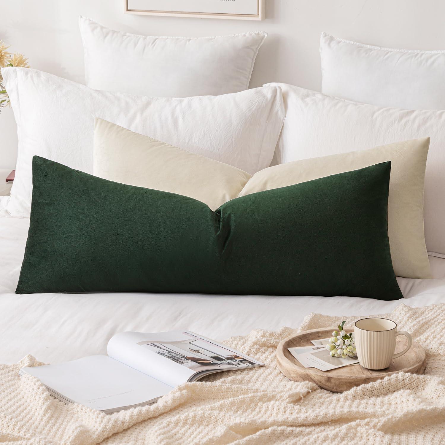 imageMIULEE Velvet Pillow Cover Soft Luxury Decorative Throw Pillow Cover Single Rectangle Cushion Case for Couch Sofa Bedroom Car Decor12x20 Inch Dark BlueArmy Green