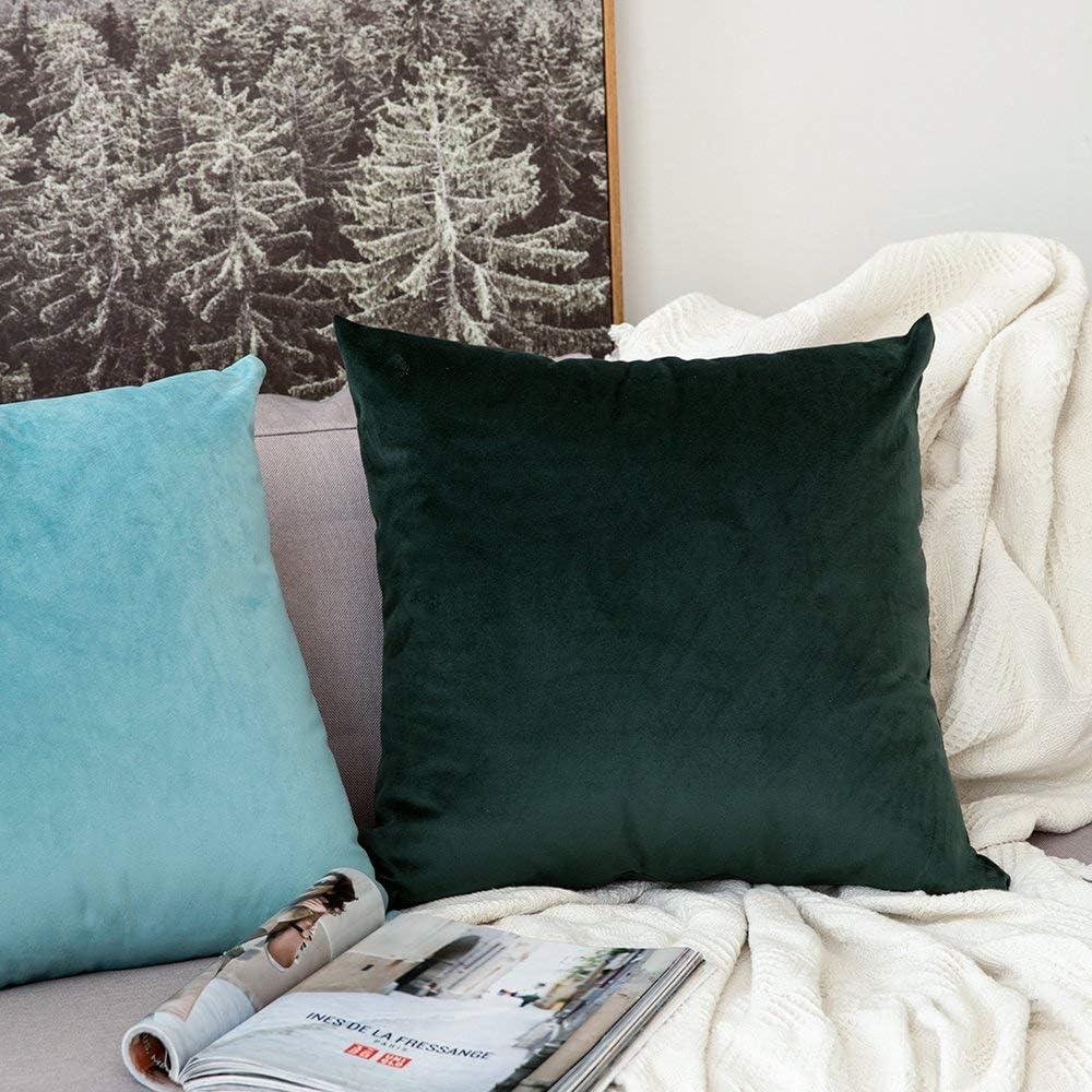 imageMIULEE Velvet Pillow Cover Soft Luxury Decorative Throw Pillow Cover Single Rectangle Cushion Case for Couch Sofa Bedroom Car Decor12x20 Inch Dark BlueAqua Green