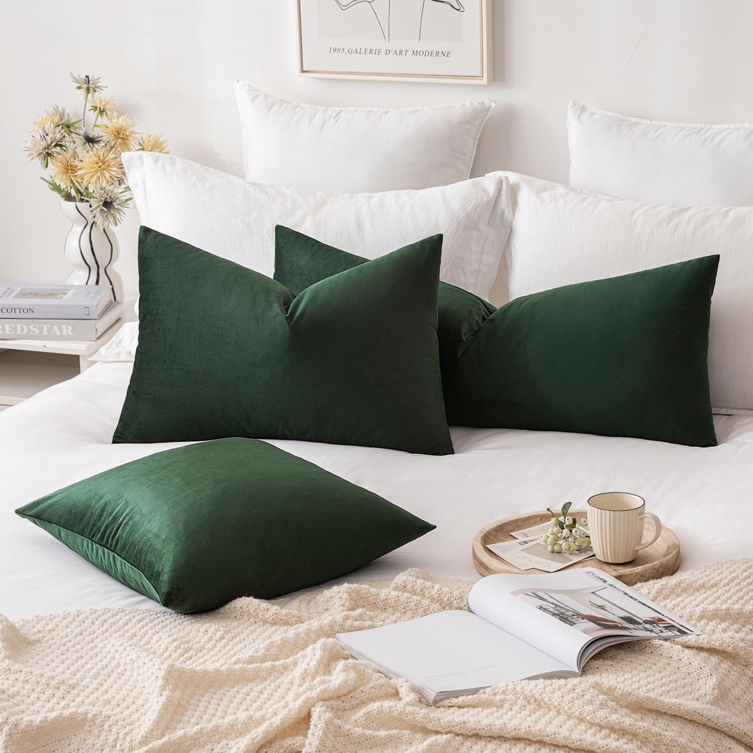 imageMIULEE Velvet Pillow Cover Soft Luxury Decorative Throw Pillow Cover Single Rectangle Cushion Case for Couch Sofa Bedroom Car Decor12x20 Inch Dark BlueArmy Green