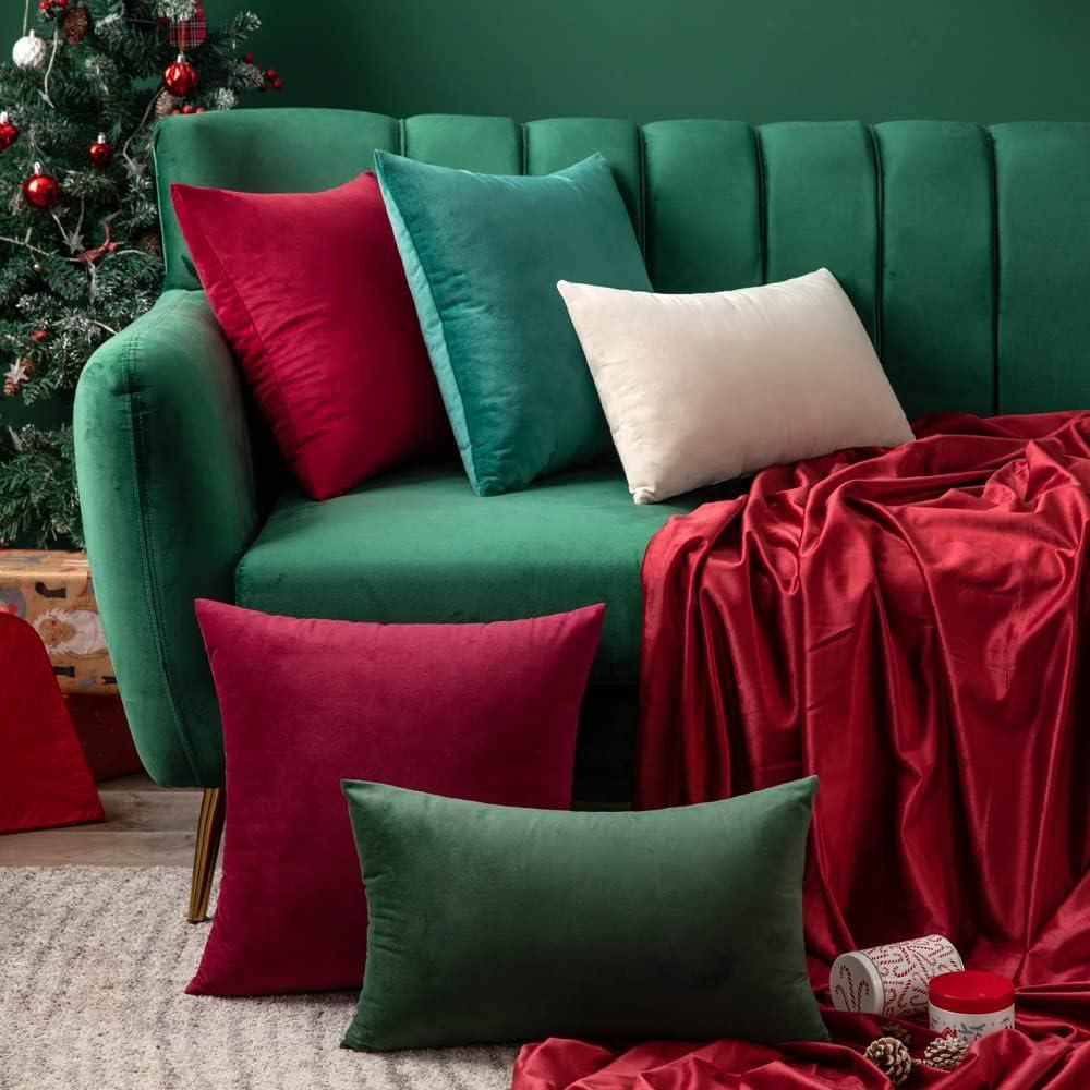 imageMIULEE Velvet Pillow Cover Soft Luxury Decorative Throw Pillow Cover Single Rectangle Cushion Case for Couch Sofa Bedroom Car Decor12x20 Inch Dark BlueArmy Green