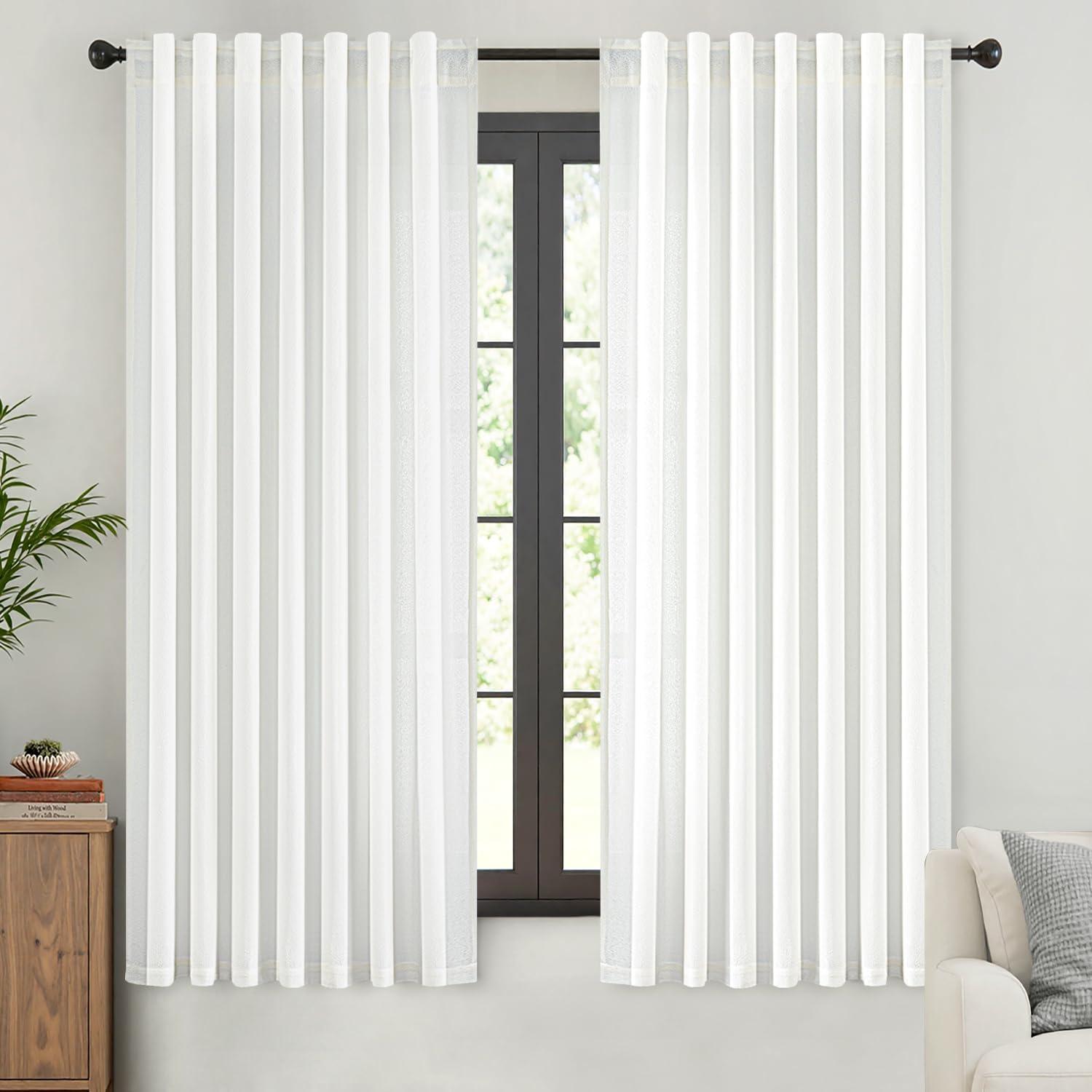 imageMIULEE White Thermal Insulated Curtains 84 Inches Long 2 Panels Set for Summer Heat Blocking Non See Through Privacy Thick Semi Sheer Light Filtering Back Tab Window Drapes for Bedroom Living RoomWhite