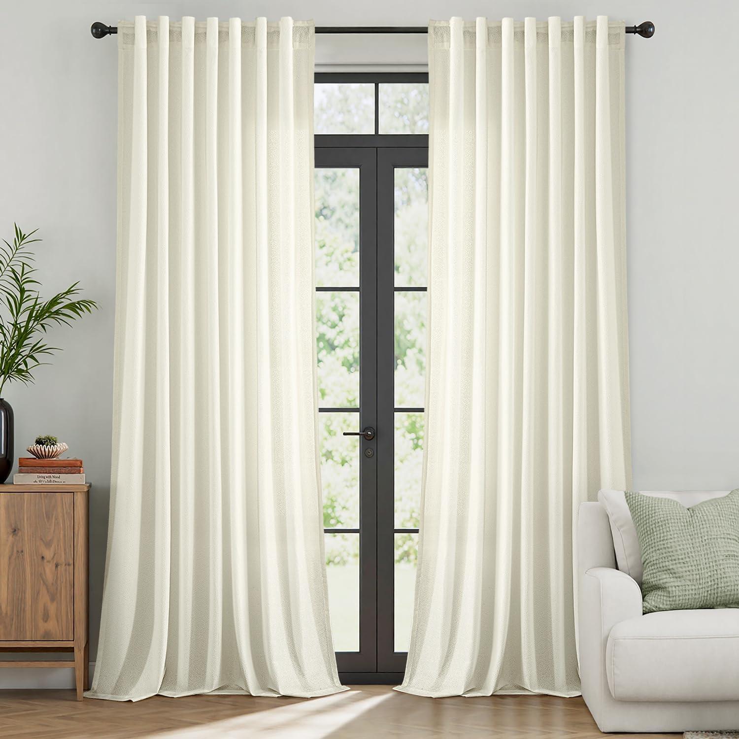imageMIULEE White Thermal Insulated Curtains 84 Inches Long 2 Panels Set for Summer Heat Blocking Non See Through Privacy Thick Semi Sheer Light Filtering Back Tab Window Drapes for Bedroom Living RoomIvory