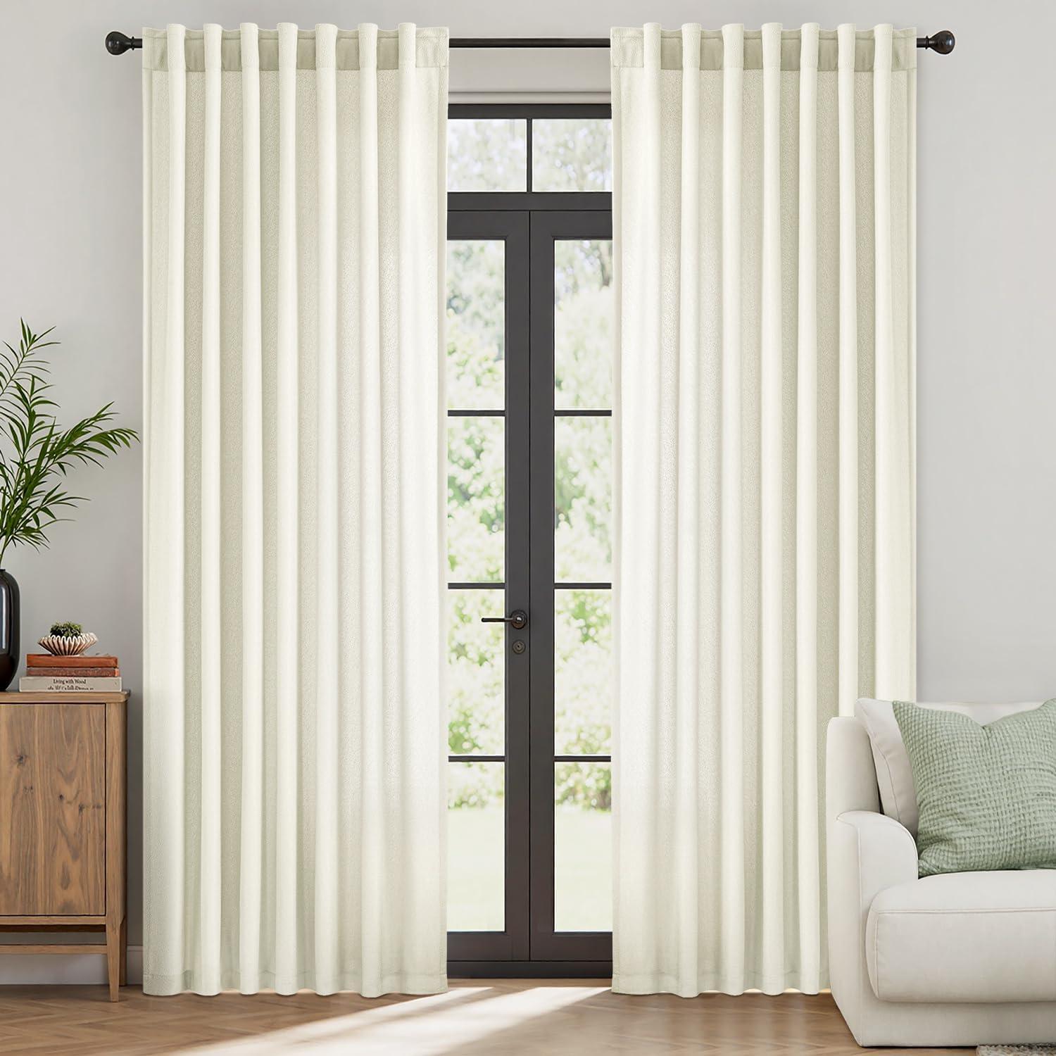 imageMIULEE White Thermal Insulated Curtains 84 Inches Long 2 Panels Set for Summer Heat Blocking Non See Through Privacy Thick Semi Sheer Light Filtering Back Tab Window Drapes for Bedroom Living RoomIvory