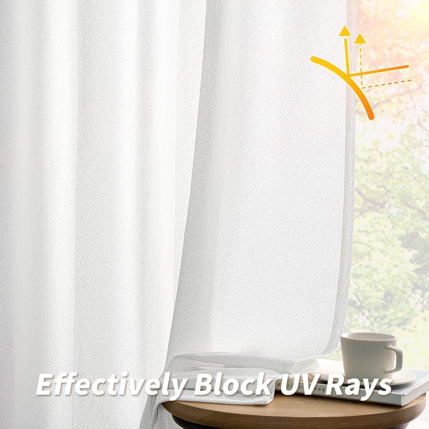 imageMIULEE White Thermal Insulated Curtains 84 Inches Long 2 Panels Set for Summer Heat Blocking Non See Through Privacy Thick Semi Sheer Light Filtering Back Tab Window Drapes for Bedroom Living RoomWhite