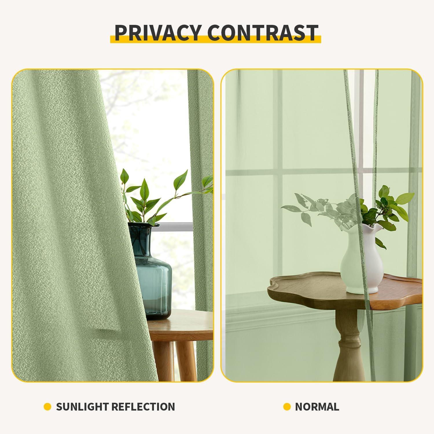 imageMIULEE White Thermal Insulated Curtains 84 Inches Long 2 Panels Set for Summer Heat Blocking Non See Through Privacy Thick Semi Sheer Light Filtering Back Tab Window Drapes for Bedroom Living RoomSage Green