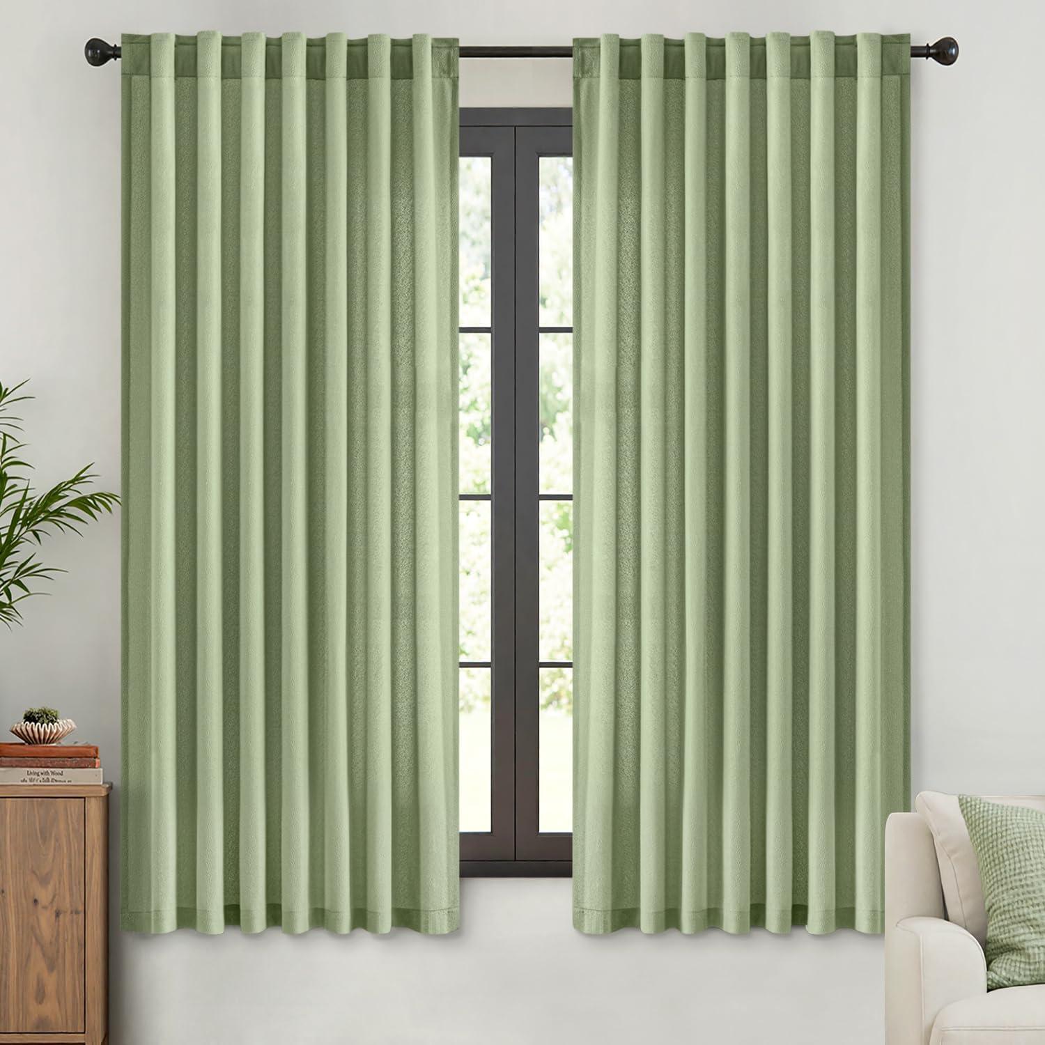 imageMIULEE White Thermal Insulated Curtains 84 Inches Long 2 Panels Set for Summer Heat Blocking Non See Through Privacy Thick Semi Sheer Light Filtering Back Tab Window Drapes for Bedroom Living RoomSage Green