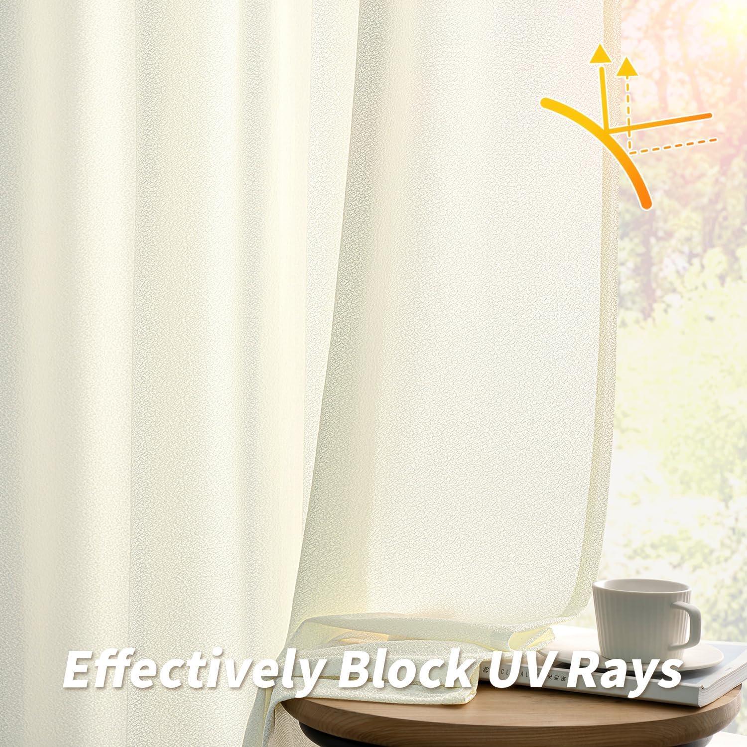 imageMIULEE White Thermal Insulated Curtains 84 Inches Long 2 Panels Set for Summer Heat Blocking Non See Through Privacy Thick Semi Sheer Light Filtering Back Tab Window Drapes for Bedroom Living RoomIvory