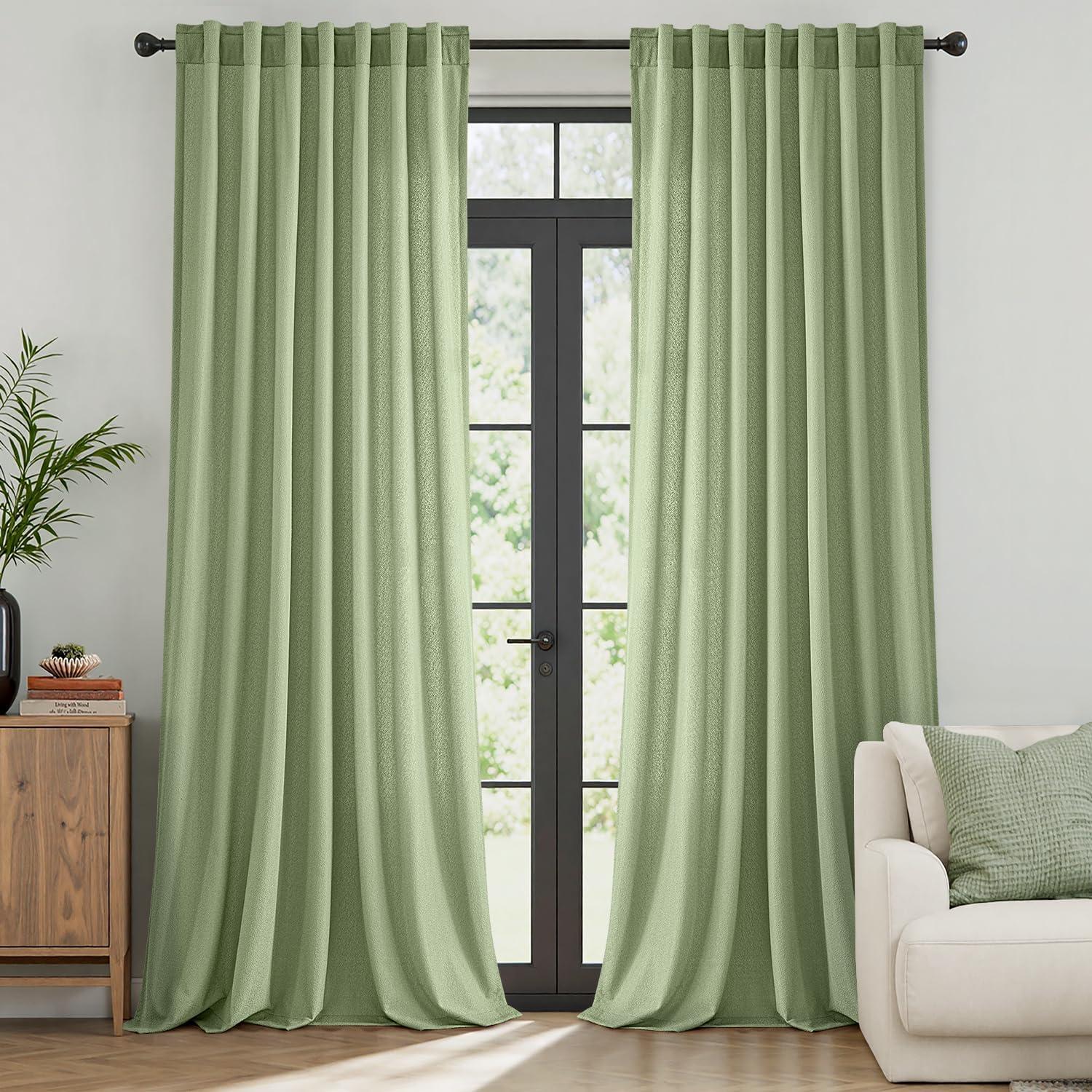 imageMIULEE White Thermal Insulated Curtains 84 Inches Long 2 Panels Set for Summer Heat Blocking Non See Through Privacy Thick Semi Sheer Light Filtering Back Tab Window Drapes for Bedroom Living RoomSage Green