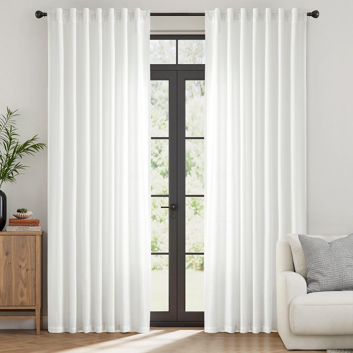 imageMIULEE White Thermal Insulated Curtains 84 Inches Long 2 Panels Set for Summer Heat Blocking Non See Through Privacy Thick Semi Sheer Light Filtering Back Tab Window Drapes for Bedroom Living RoomWhite