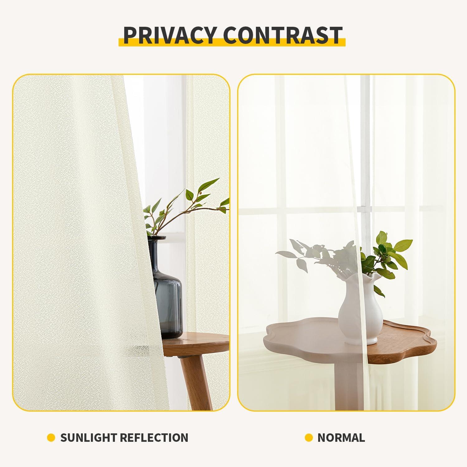 imageMIULEE White Thermal Insulated Curtains 84 Inches Long 2 Panels Set for Summer Heat Blocking Non See Through Privacy Thick Semi Sheer Light Filtering Back Tab Window Drapes for Bedroom Living RoomIvory