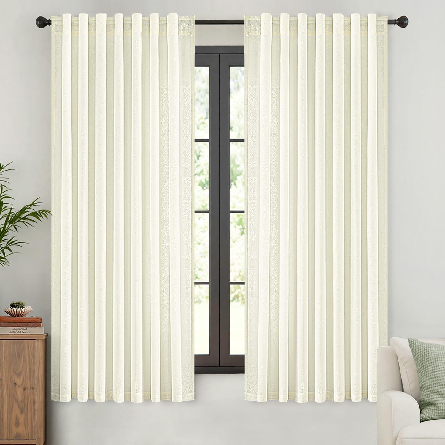 imageMIULEE White Thermal Insulated Curtains 84 Inches Long 2 Panels Set for Summer Heat Blocking Non See Through Privacy Thick Semi Sheer Light Filtering Back Tab Window Drapes for Bedroom Living RoomIvory