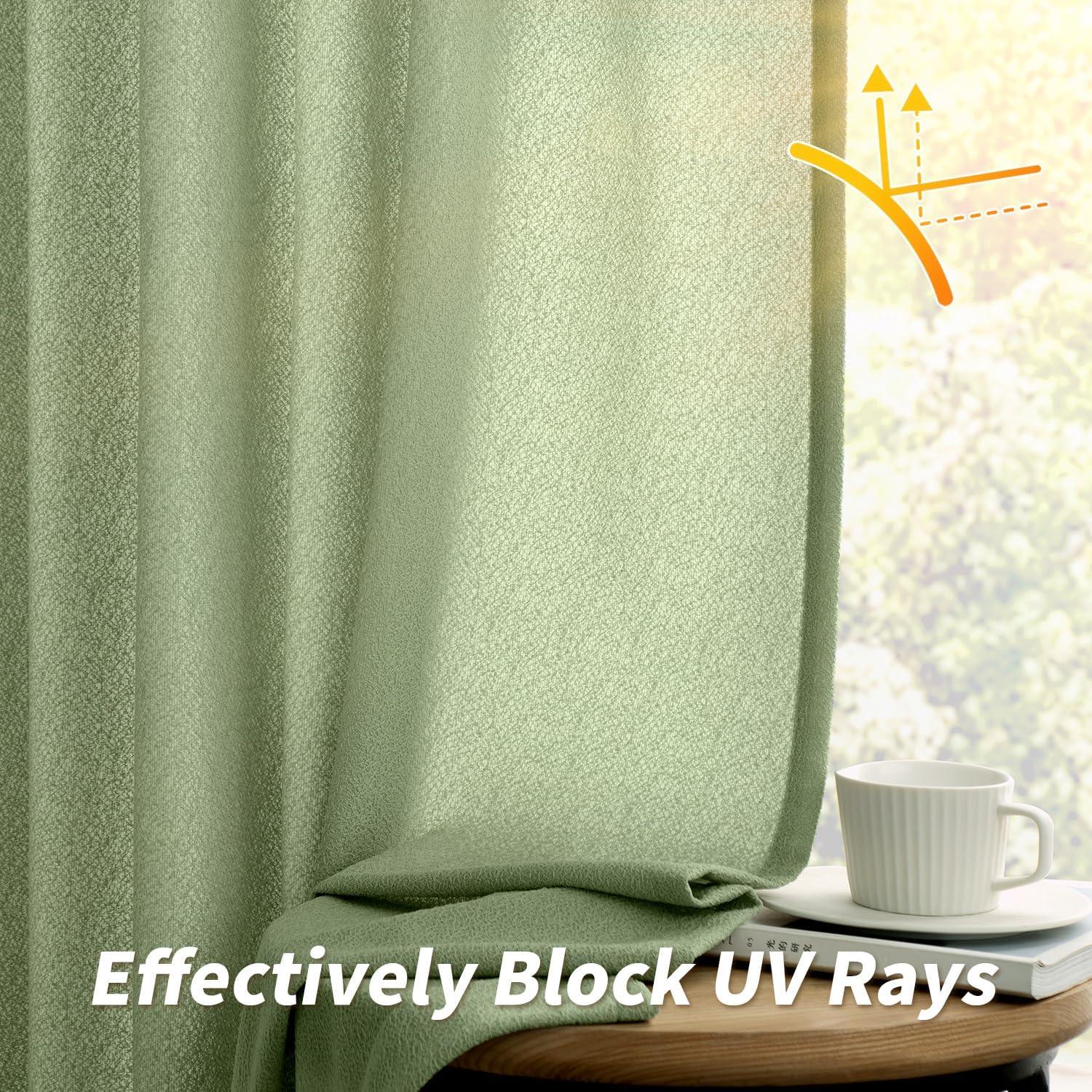 imageMIULEE White Thermal Insulated Curtains 84 Inches Long 2 Panels Set for Summer Heat Blocking Non See Through Privacy Thick Semi Sheer Light Filtering Back Tab Window Drapes for Bedroom Living RoomSage Green