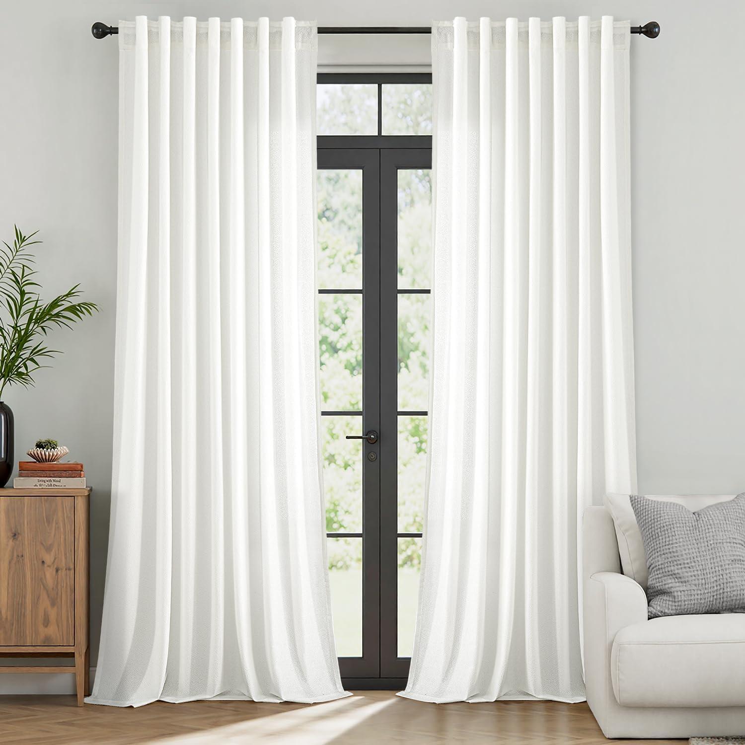 imageMIULEE White Thermal Insulated Curtains 84 Inches Long 2 Panels Set for Summer Heat Blocking Non See Through Privacy Thick Semi Sheer Light Filtering Back Tab Window Drapes for Bedroom Living RoomWhite