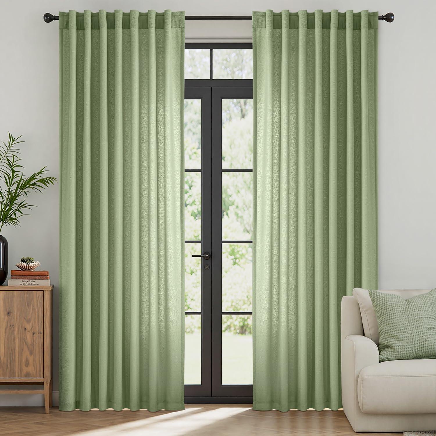 imageMIULEE White Thermal Insulated Curtains 84 Inches Long 2 Panels Set for Summer Heat Blocking Non See Through Privacy Thick Semi Sheer Light Filtering Back Tab Window Drapes for Bedroom Living RoomSage Green