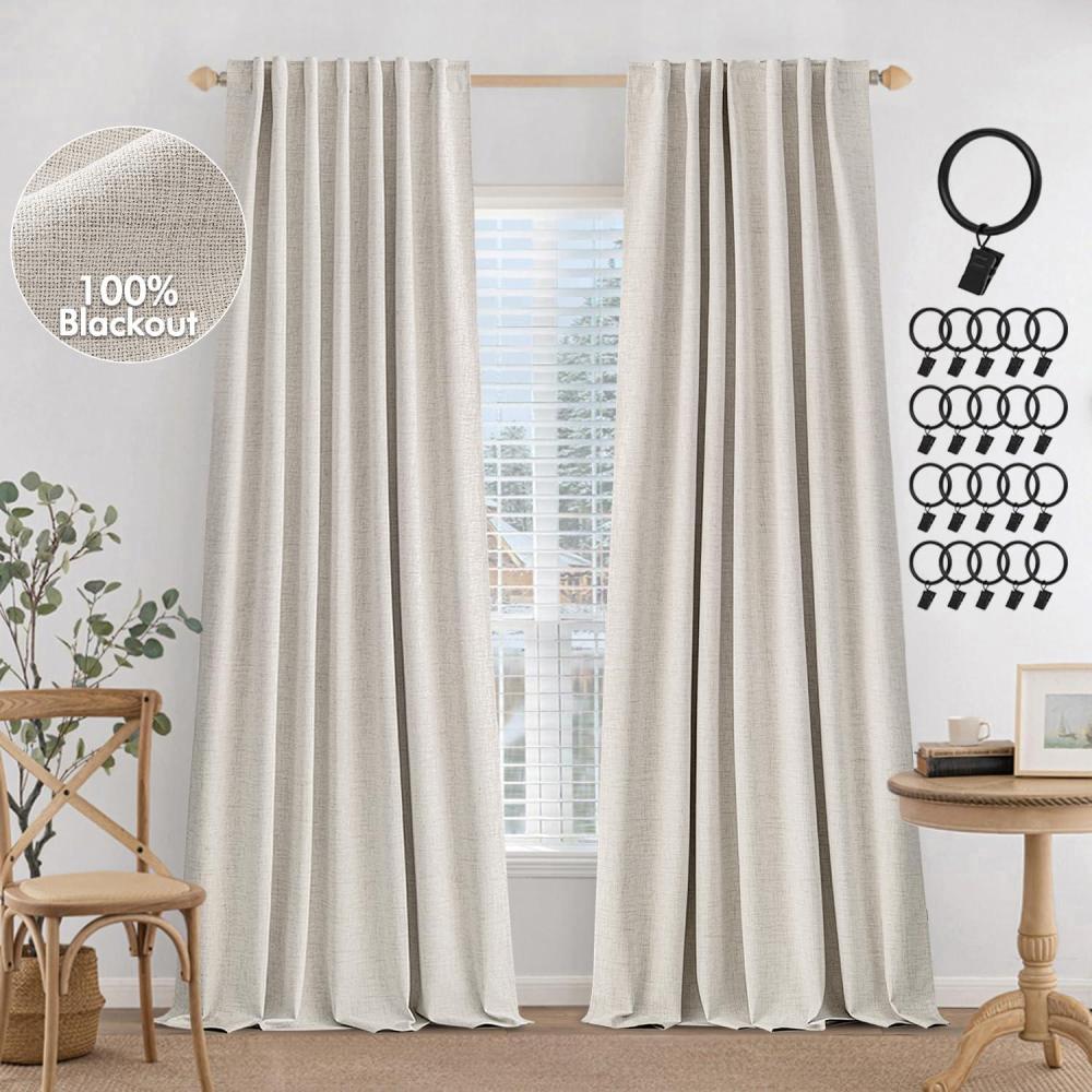 imageMIULEE 100 Blackout Curtains 90 inches Long Linen Curtains for Bedroom Black Out Window Treatments Thermal Insulated Room Darkening Drapes Back Tab Rod Pocket Emerald Green Christmas Decor 2 PanelsCream