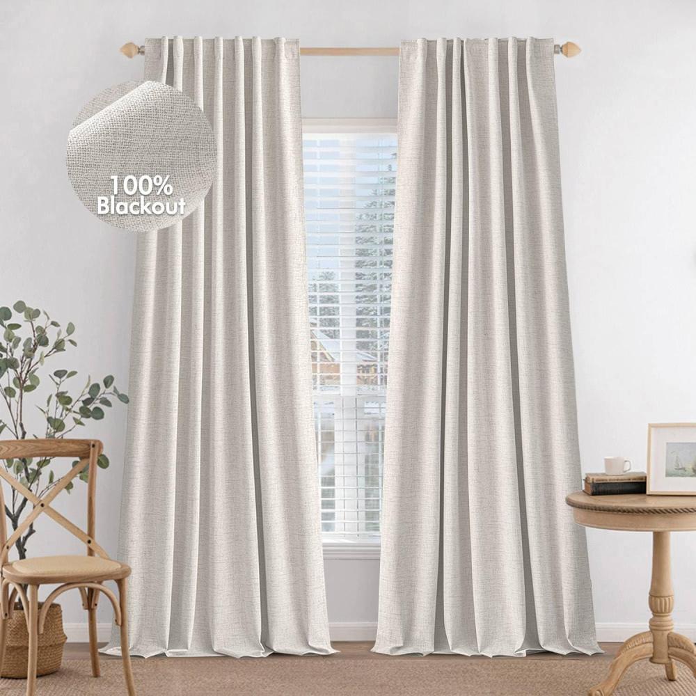 imageMIULEE 100 Blackout Curtains 90 inches Long Linen Curtains for Bedroom Black Out Window Treatments Thermal Insulated Room Darkening Drapes Back Tab Rod Pocket Emerald Green Christmas Decor 2 PanelsBeige