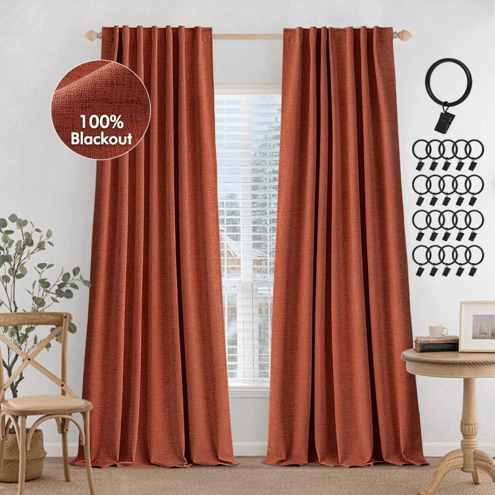 imageMIULEE 100 Blackout Curtains 90 inches Long Linen Curtains for Bedroom Black Out Window Treatments Thermal Insulated Room Darkening Drapes Back Tab Rod Pocket Emerald Green Christmas Decor 2 PanelsTerracotta