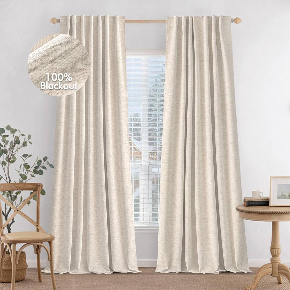 imageMIULEE 100 Blackout Curtains 90 inches Long Linen Curtains for Bedroom Black Out Window Treatments Thermal Insulated Room Darkening Drapes Back Tab Rod Pocket Emerald Green Christmas Decor 2 PanelsNatural