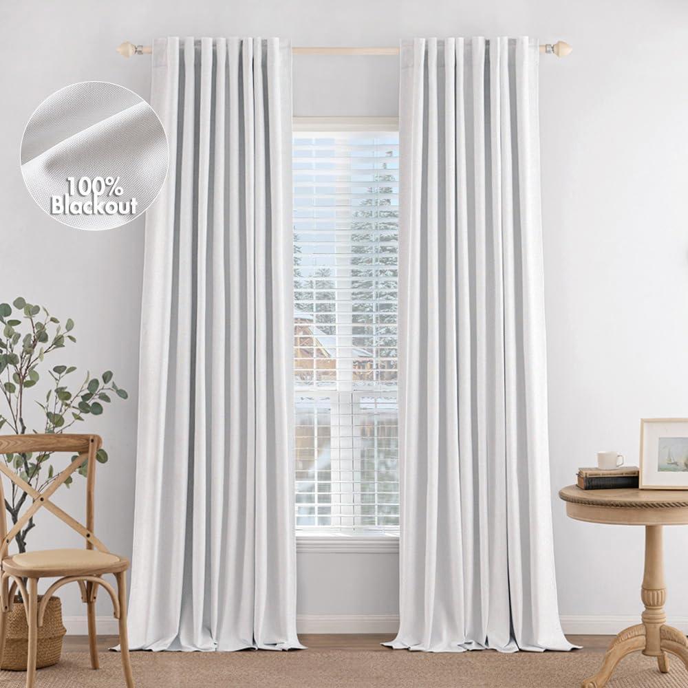 imageMIULEE 100 Blackout Curtains 90 inches Long Linen Curtains for Bedroom Black Out Window Treatments Thermal Insulated Room Darkening Drapes Back Tab Rod Pocket Emerald Green Christmas Decor 2 PanelsWhite