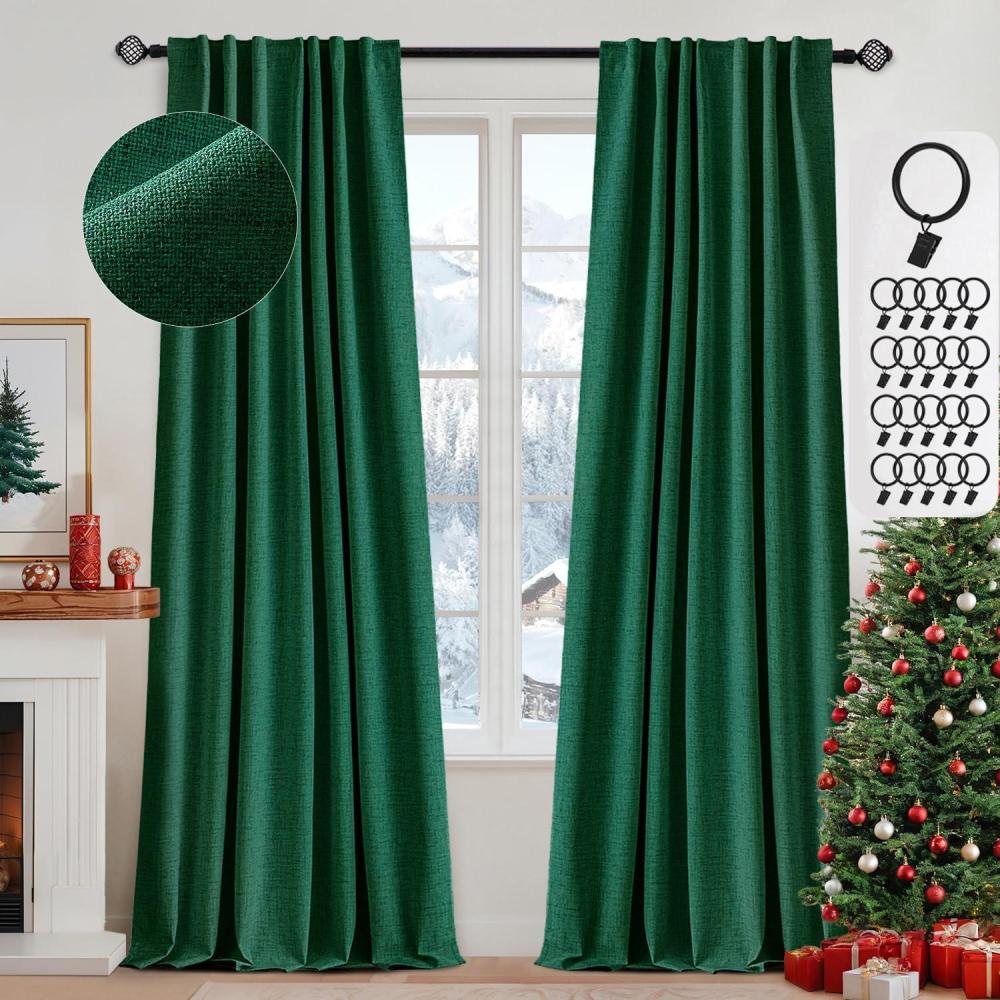 imageMIULEE 100 Blackout Curtains 90 inches Long Linen Curtains for Bedroom Black Out Window Treatments Thermal Insulated Room Darkening Drapes Back Tab Rod Pocket Emerald Green Christmas Decor 2 PanelsEmerald Green
