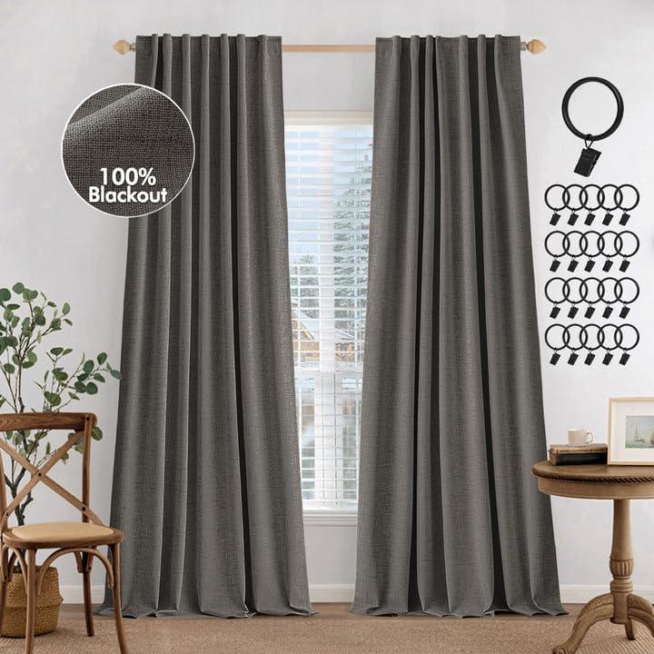 imageMIULEE 100 Blackout Curtains 90 inches Long Linen Curtains for Bedroom Black Out Window Treatments Thermal Insulated Room Darkening Drapes Back Tab Rod Pocket Emerald Green Christmas Decor 2 PanelsDark Gray